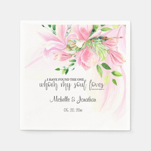 Pink Blush Magnolias Floral Inspirational Wedding Napkins