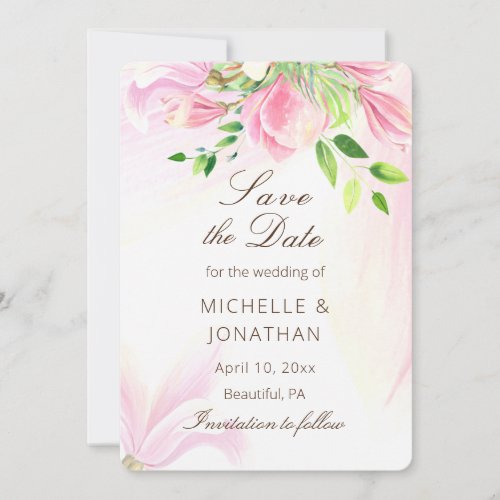 Pink Blush Magnolias Floral Inspirational Wedding Save The Date