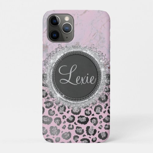 Pink Blush Marble Glitter Leopard Personalized iPhone 11 Pro Case