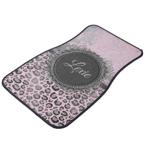 Pink Blush Marble Glittery Leopard  Car Floor Mat
