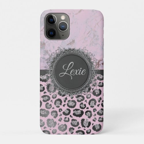 Pink Blush Marble Glittery Leopard  Customize      iPhone 11 Pro Case