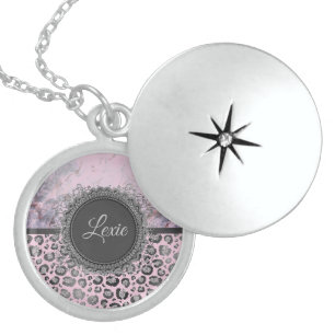 Pink Blush Marble Glittery Leopard    Locket Necklace