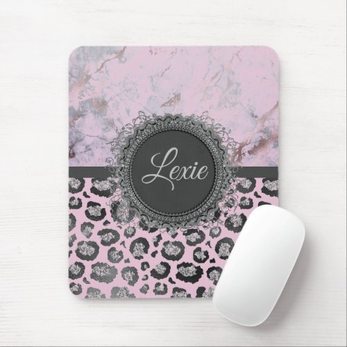 Pink Blush Marble Glittery Leopard          Mouse Pad