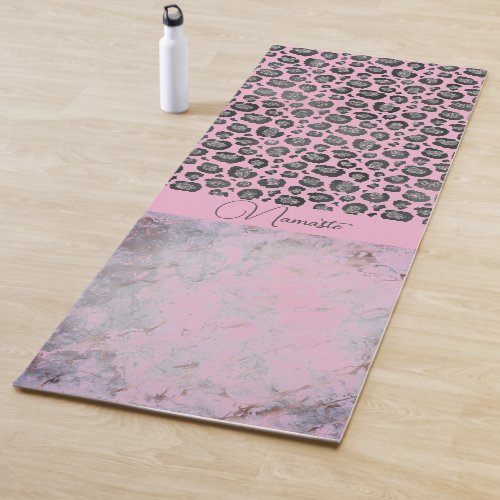 Pink Blush Marble Glittery Leopard Namaste  Yoga Mat