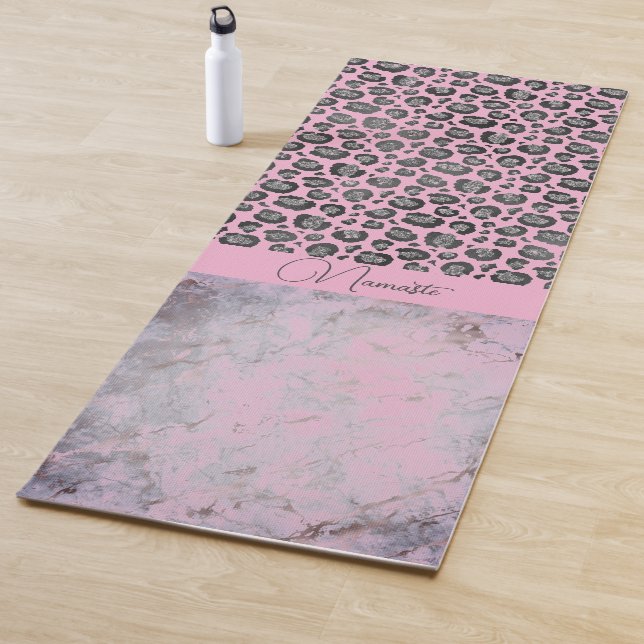 Pink Blush Marble Glittery Leopard Namaste  Yoga Mat (In Situ)