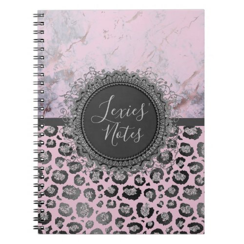 Pink Blush Marble Glittery Leopard        Notebook