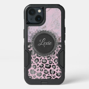 Pink Blush Marble Glittery Leopard iPhone 13 Case