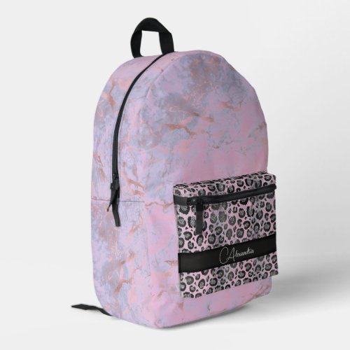 Pink Blush Marble Glittery Leopard Personalized Printed Backpack