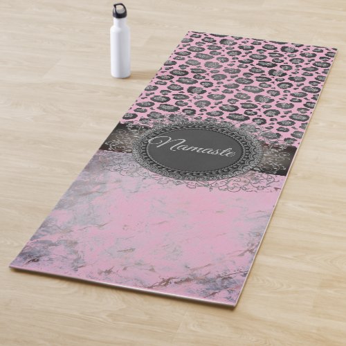 Pink Blush Marble Glittery Leopard    Yoga Mat