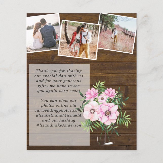 Pink Blush Mint Floral PHOTO Thank You Wedding (Front)