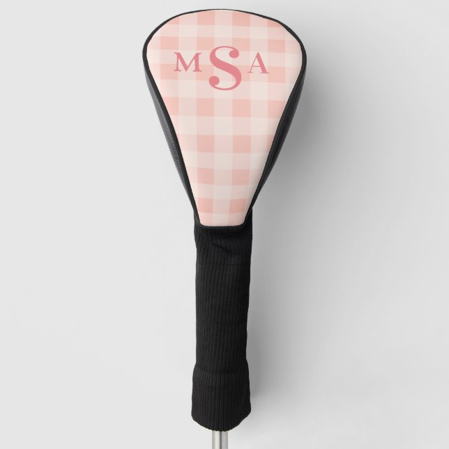 Pink Blush Monogram Initials Plaid Farmhouse Golf Head Cover (Front)