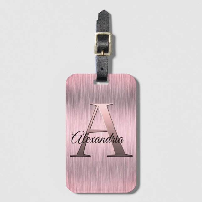 Pink Blush Monogram Luggage Tag (Front Vertical)