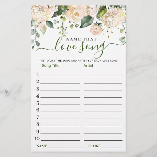 Pink Blush Name that Love Song Bridal Shower Game