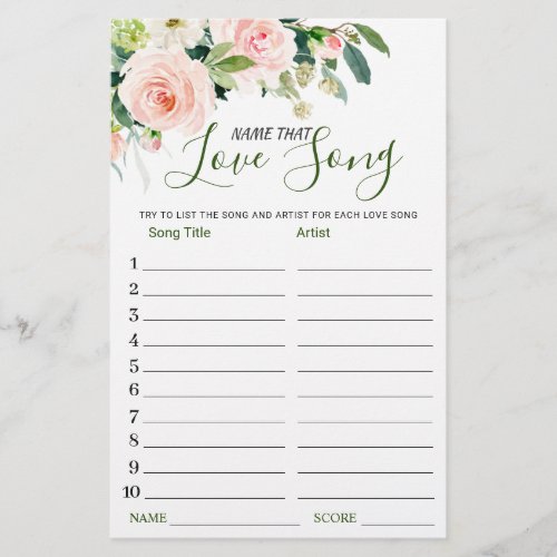 Pink Blush Name that Love Song Bridal Shower Game