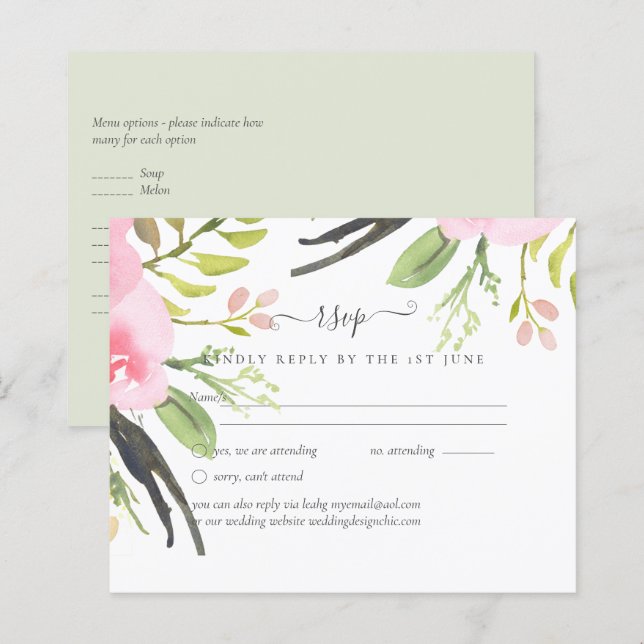 Pink Blush Olive Wedding RSVP (Front/Back)