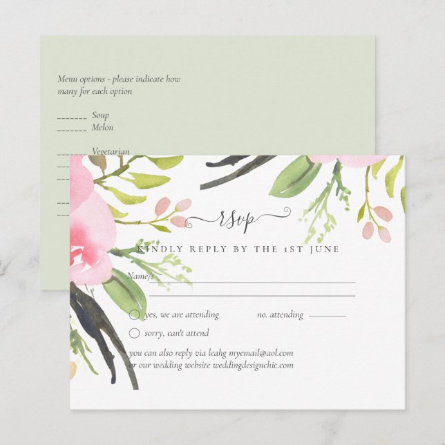 Pink Blush Olive Wedding RSVP Postcard (Front/Back)