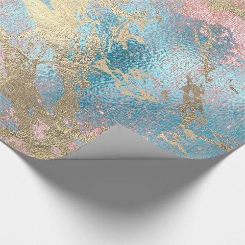 Pink Blush Painting Foxier Gold Marble Shiny Blue Wrapping Paper
