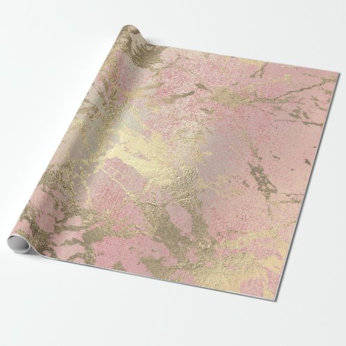 Pink Blush Painting Foxier Gold Marble Shiny Glam Wrapping Paper