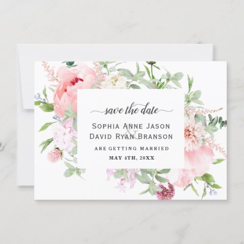 Pink Blush Peonies Bloom Wedding Calligraphy Save The Date