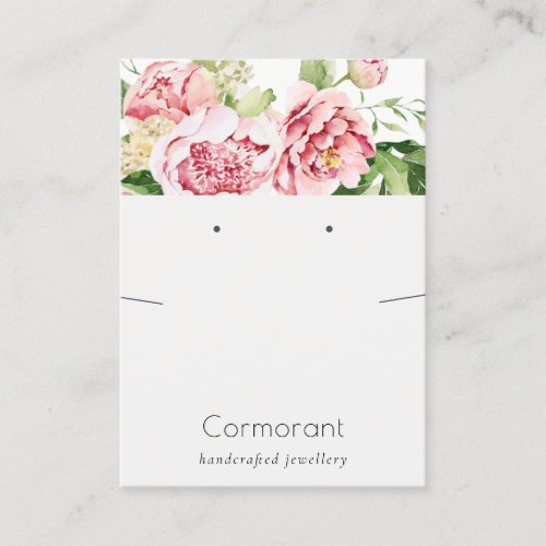 Pink Blush Peony Floral Earring Necklace Display Business Card