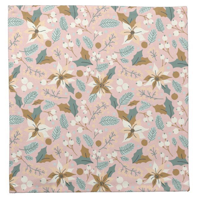 Pink blush poinsettia winter xmas holiday  cloth napkin (Front)