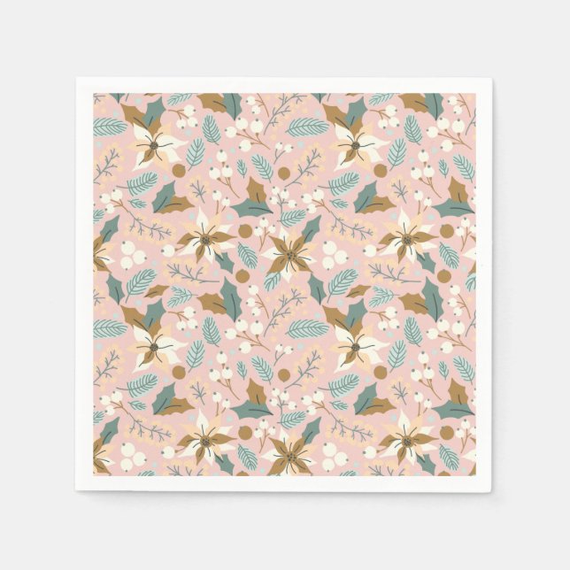 Pink blush poinsettia winter xmas holiday  napkins (Front)