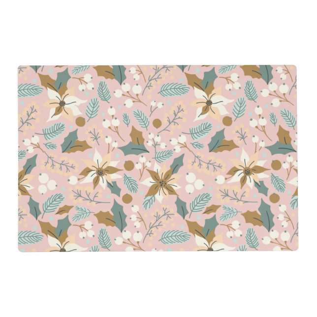 Pink blush poinsettia winter xmas holiday  placemat (Front)