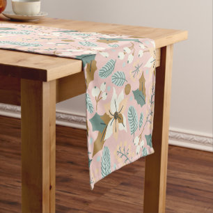 Pink blush poinsettia winter xmas holiday  short table runner