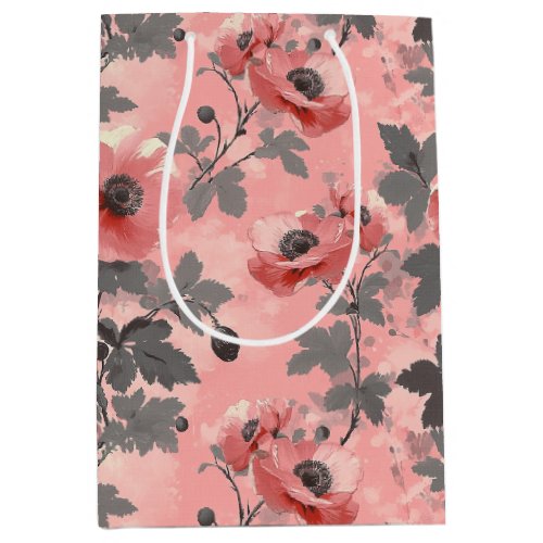 Pink blush poppy flower pattern medium gift bag