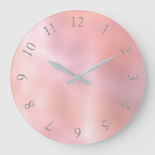 Pink Blush Powder Gray Arabian Numbers Large Clock (Front)