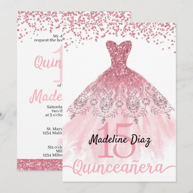 Pink Blush Quinceanera Birthday Invitation Invite (Front/Back)