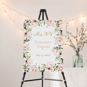 Pink blush quinceanera white floral welcome sign