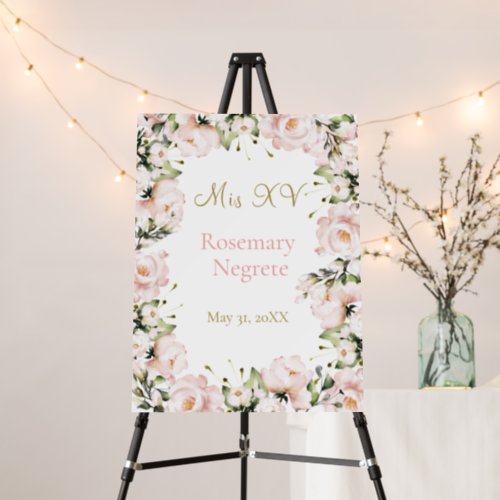 Pink blush quinceanera white floral welcome sign