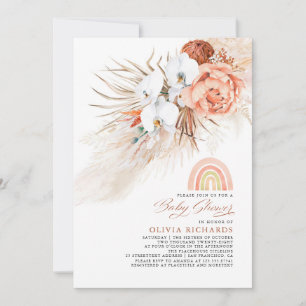 Pink Blush Rainbow Pampas Grass Baby Shower Girl Invitation