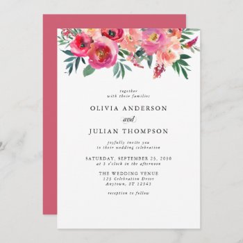 Pink Blush & Red Floral Watercolor Wedding Invitation by oddowl at Zazzle