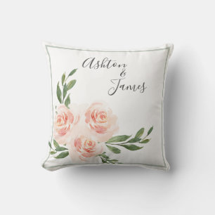 Pink Blush Romantic Names Keepsake Wedding Throw Pillow