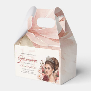 Pink Blush Rose Elegant Quinceañera Favor Boxes