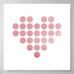 pink blush rose faux foil dotted heart poster
