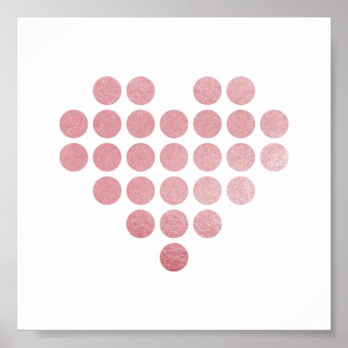 pink blush rose faux foil dotted heart poster
