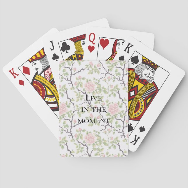 Pink Blush Rose Floral Poker Cards (Back)