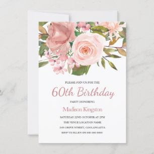 Pink Blush Rose Gold 60th Birthday Party Invite