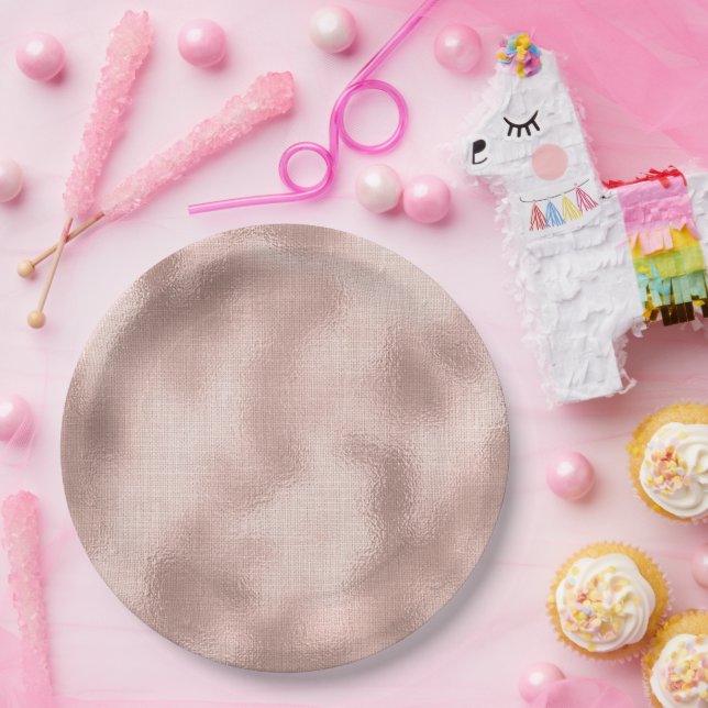Pink Blush Rose Gold Birthday Paper Plates (Party)