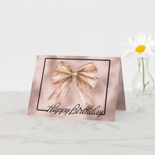 Pink Blush Rose Gold Bow Birthday Card