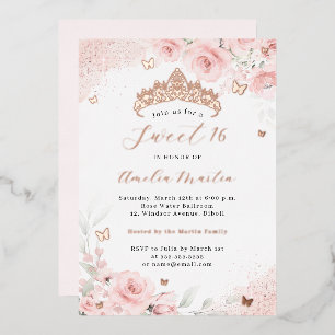 Pink Blush Rose Gold Butterfly Sweet 16    Foil Invitation