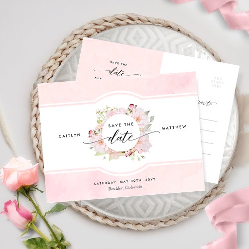 Pink Blush Rose Gold Chic Wedding Save the Date Postcard