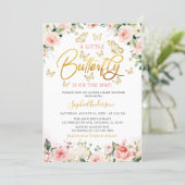 Pink Blush Rose Gold Floral Butterfly Baby Shower Invitation (Standing Front)