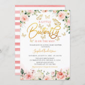 Pink Blush Rose Gold Floral Butterfly Baby Shower Invitation (Front/Back)