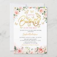 Pink Blush Rose Gold Floral Butterfly Baby Shower Invitation