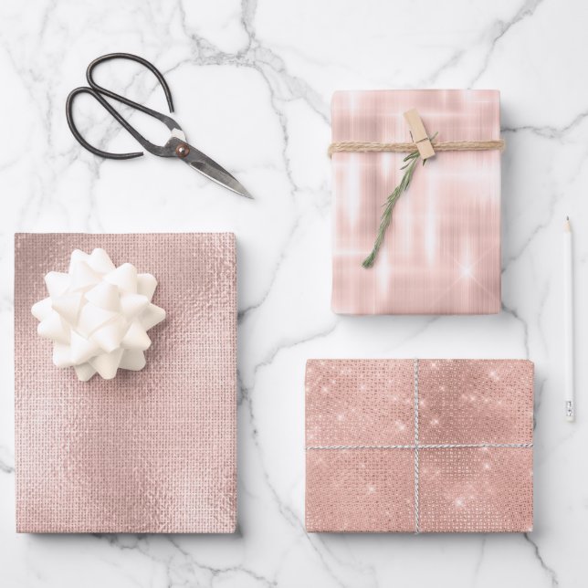 Pink Blush Rose Gold Glam Chic Birthday  Wrapping Paper Sheets (Front)
