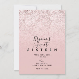 Pink Blush Rose Gold Glitter Marble Glam Sweet 16  Invitation